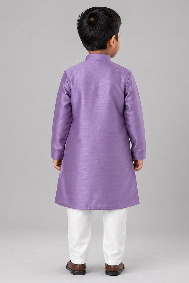 Lavender Linen Textured Embroidered Kurta Set For Boys by Label Kiaa at Pernia's Pop Up Shop