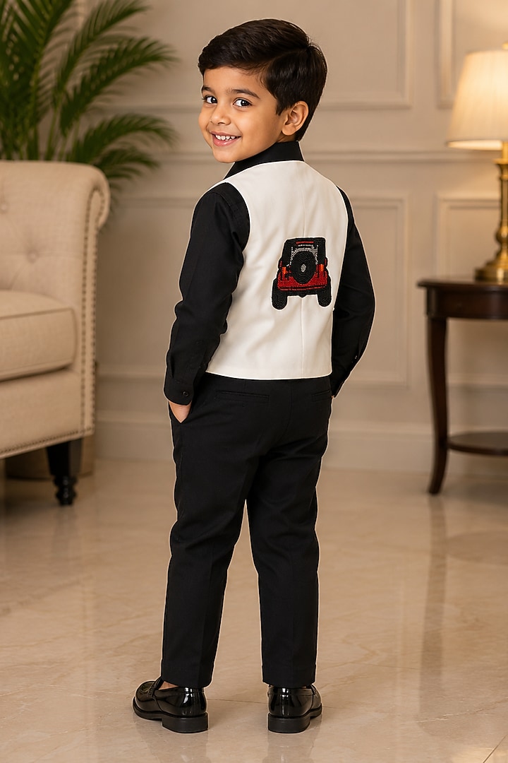 White Volvo & Cotton Waistcoat Set For Boys by Label Kiaa at Pernia's Pop Up Shop