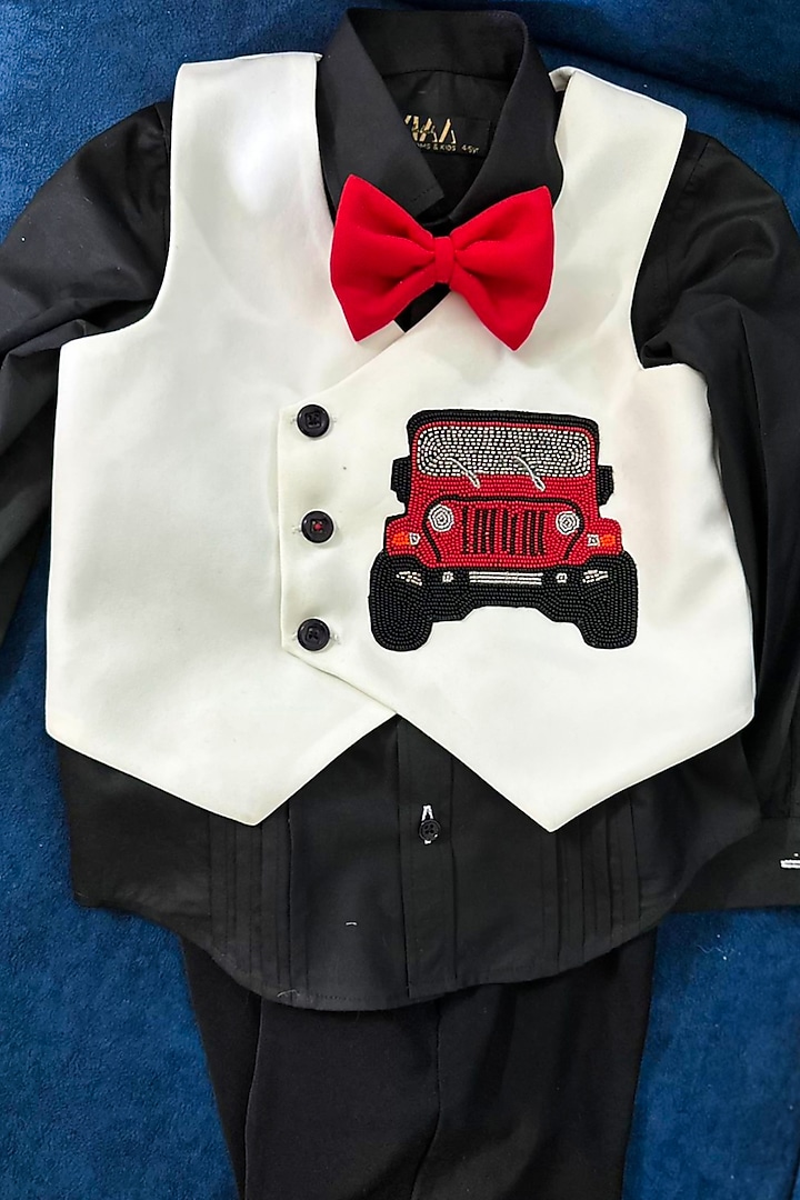 White Volvo & Cotton Waistcoat Set For Boys by Label Kiaa at Pernia's Pop Up Shop