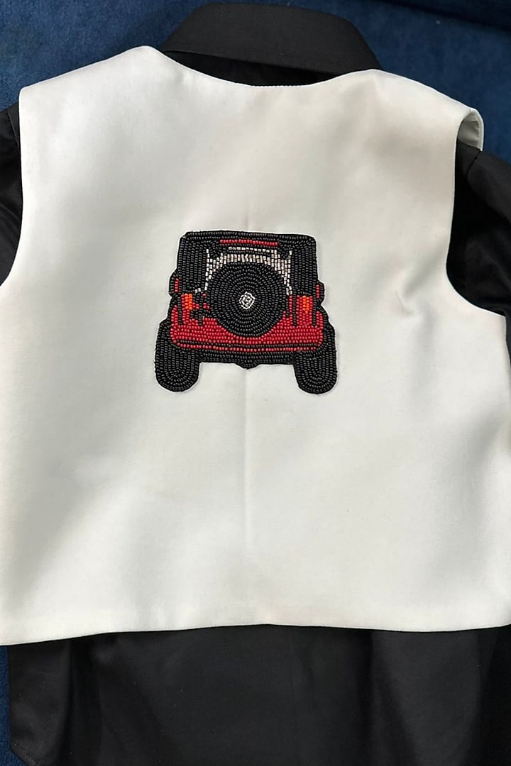 White Volvo & Cotton Waistcoat Set For Boys by Label Kiaa at Pernia's Pop Up Shop