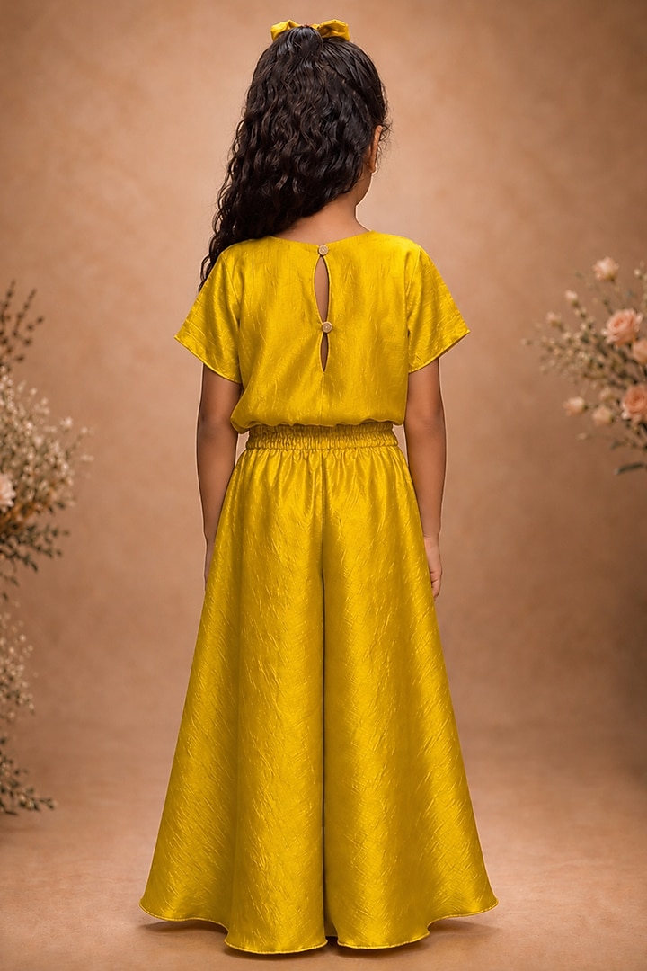 Yellow Linen Textured Palazzo Set For Girls by Label Kiaa at Pernia's Pop Up Shop