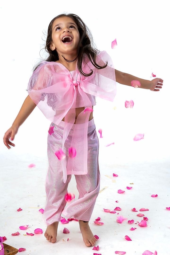 Baby Pink Organza Co-Ord Set For Girls by Label Kiaa at Pernia's Pop Up Shop