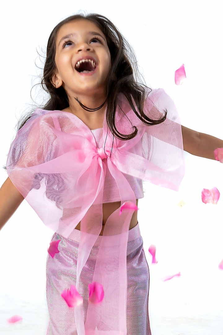 Baby Pink Organza Co-Ord Set For Girls by Label Kiaa at Pernia's Pop Up Shop