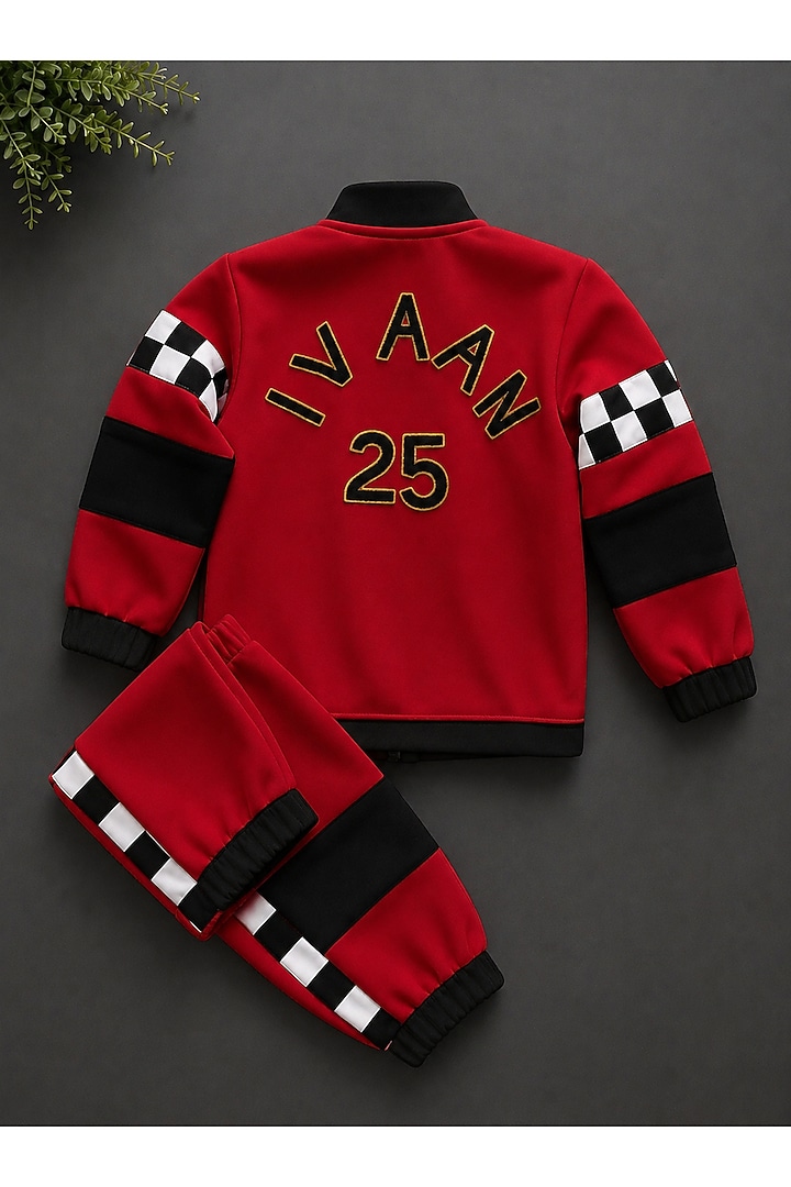 Red Volvo Racer Jacket Set For Boys by Label Kiaa at Pernia's Pop Up Shop