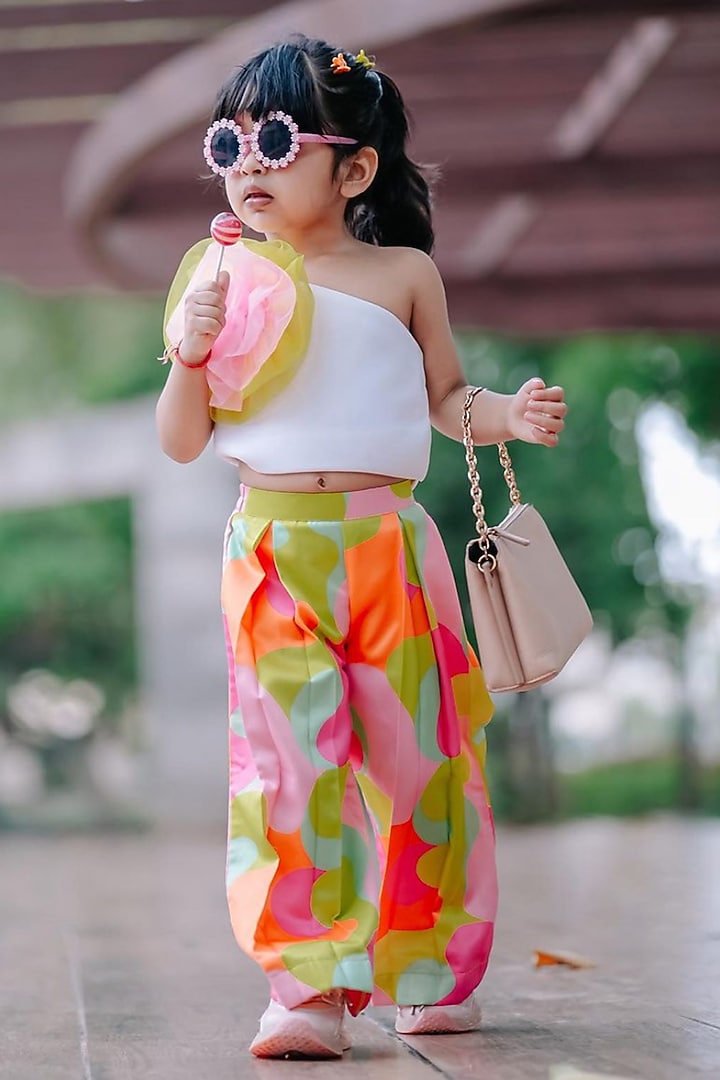 Multi-Coloured Light Scuba Abstract Printed Pants Set For Girls by Label Kiaa at Pernia's Pop Up Shop
