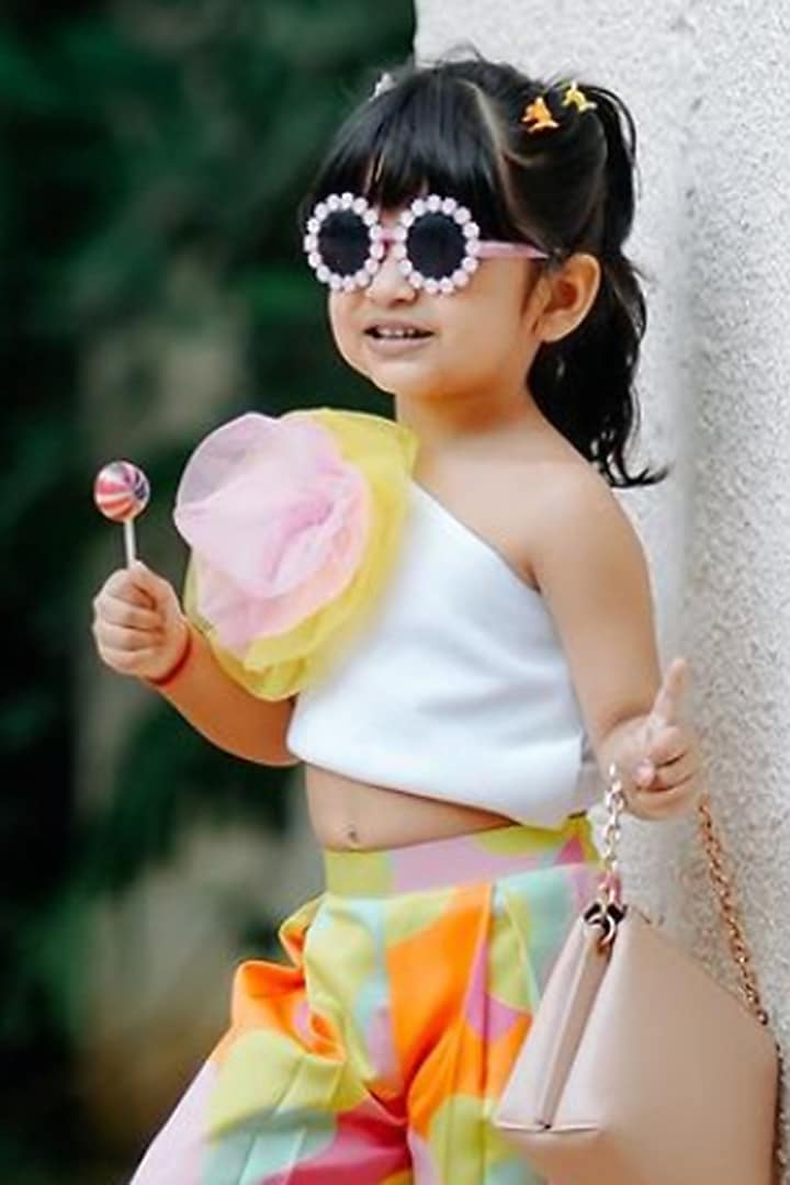 Multi-Coloured Light Scuba Abstract Printed Pants Set For Girls by Label Kiaa at Pernia's Pop Up Shop