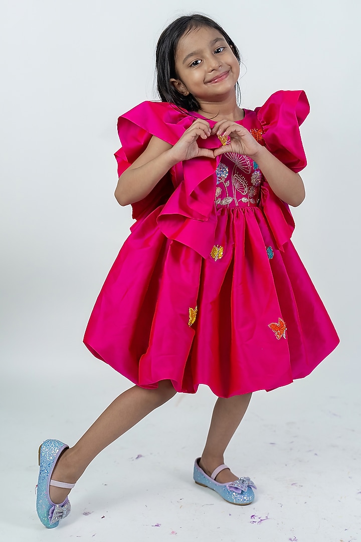 Pink Taffeta Dress For Girls by Label Kiaa at Pernia's Pop Up Shop
