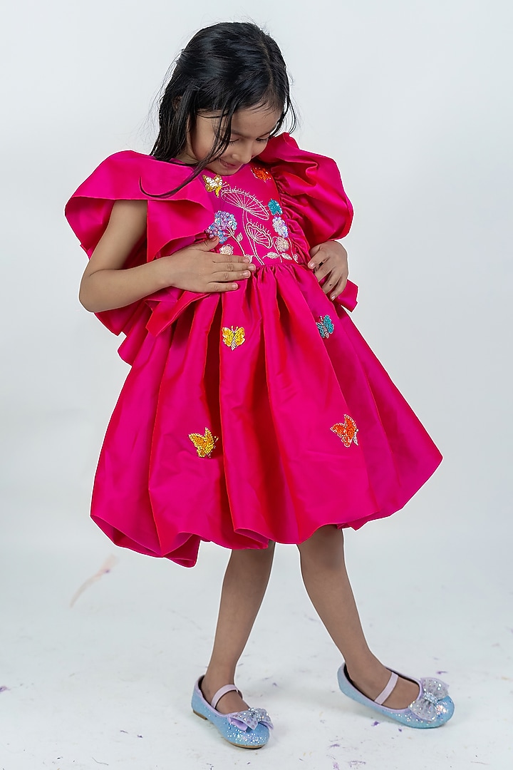 Pink Taffeta Dress For Girls by Label Kiaa at Pernia's Pop Up Shop
