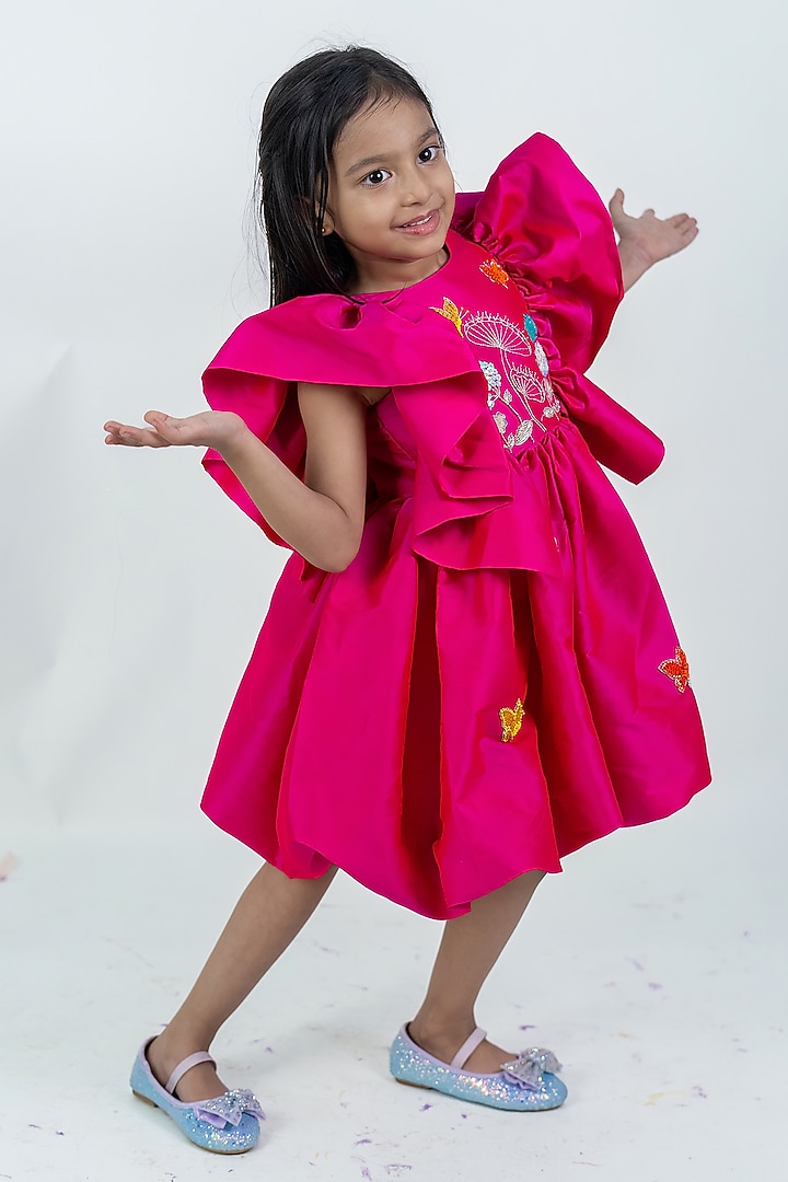 Pink Taffeta Dress For Girls by Label Kiaa at Pernia's Pop Up Shop