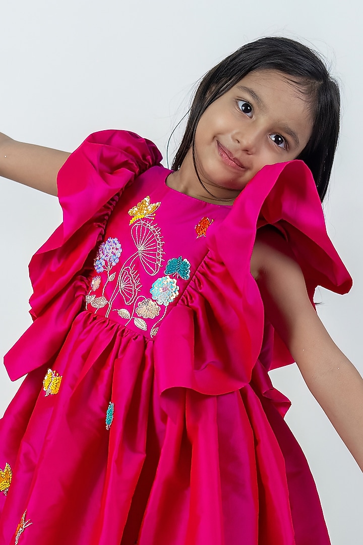 Pink Taffeta Dress For Girls by Label Kiaa at Pernia's Pop Up Shop