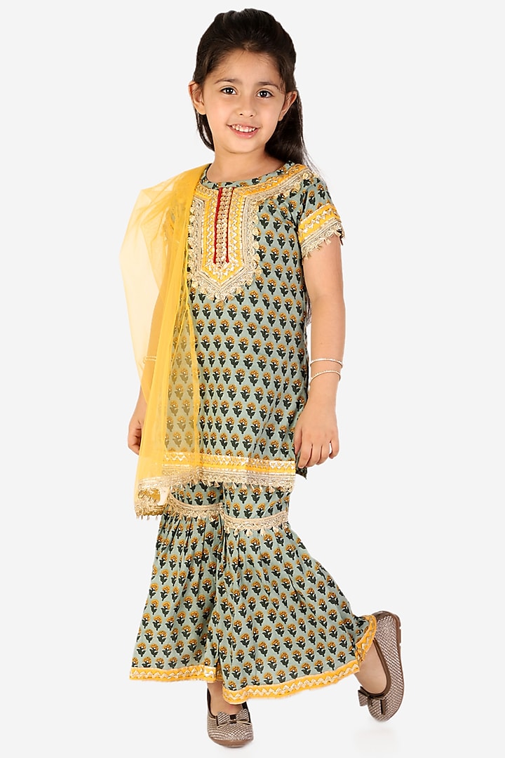 Rubi Green Sharara Set In Cotton For Girls by KID1
