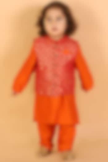 Orange Kurta Set With Nehru Jacket For Boys by KID1