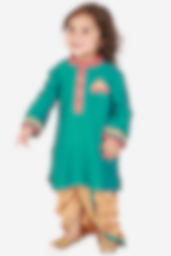 Green Embroidered Kurta Set For Boys by KID1