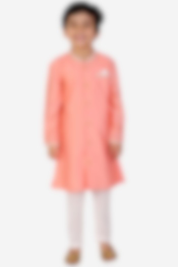 Peach Embroidered Kurta Set For Boys by KID1