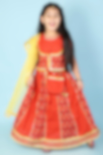 Red Embroidered Lehenga Set For Girls by KID1