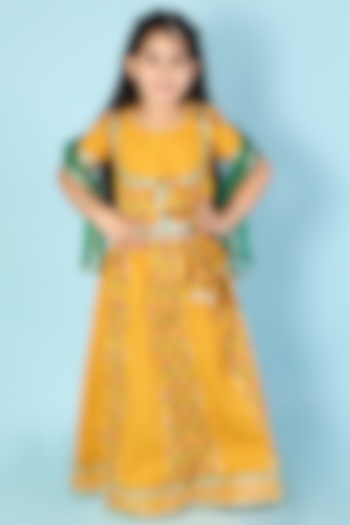 Yellow Embroidered Lehenga Set For Girls by KID1