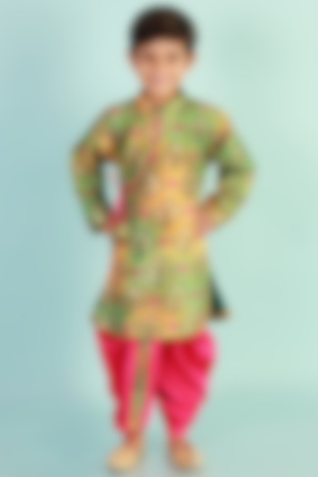 Green Embroidered Sherwani Set For Boys by KID1