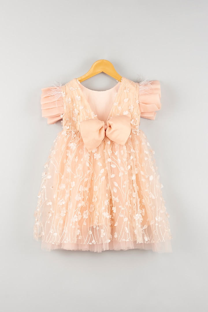 Peach Machine Embroidered Dress For Girls by Kidilicious
