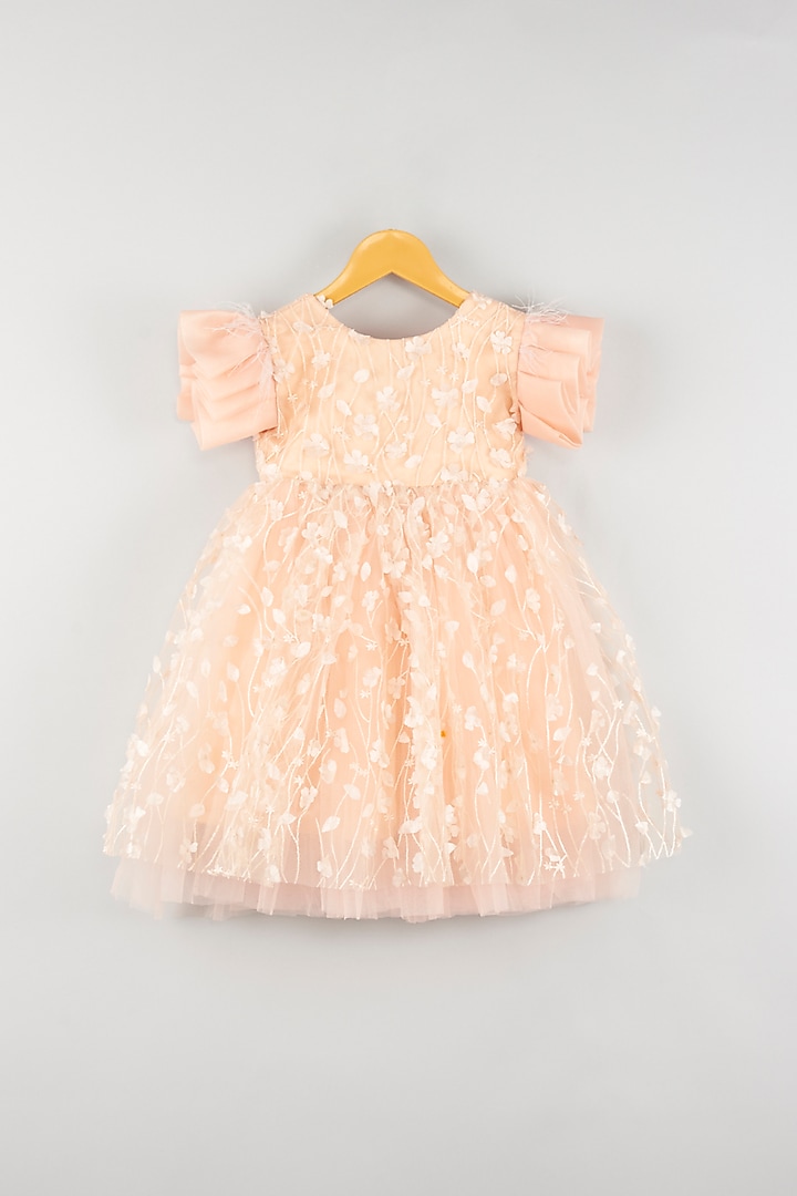Peach Machine Embroidered Dress For Girls by Kidilicious at Pernia's Pop Up Shop