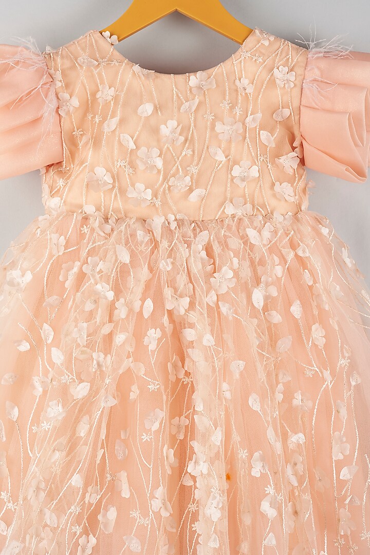 Peach Machine Embroidered Dress For Girls by Kidilicious at Pernia's Pop Up Shop