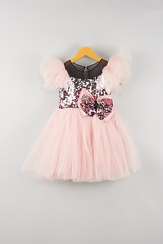 Pink Sequins Embroidered Dress For Girls by Kidilicious