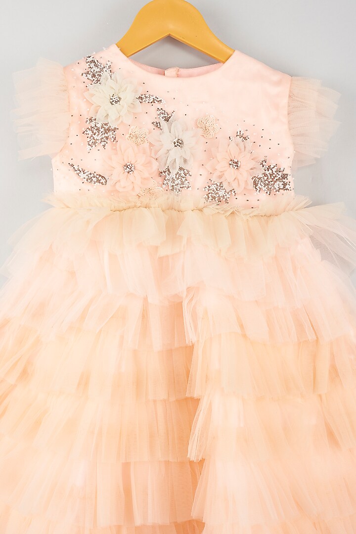 Peach Floral Embroidered Dress For Girls by Kidilicious at Pernia's Pop Up Shop