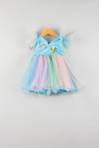 Blue Dress With Multi-Colored Panels For Girls by Kidilicious