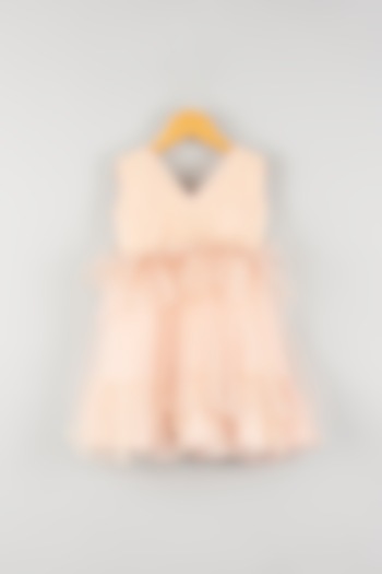Peach Embroidered Pleated Dress For Girls by Kidilicious