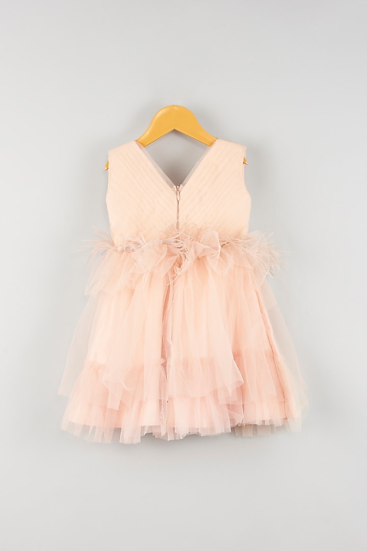 Peach Embroidered Pleated Dress For Girls by Kidilicious at Pernia's Pop Up Shop