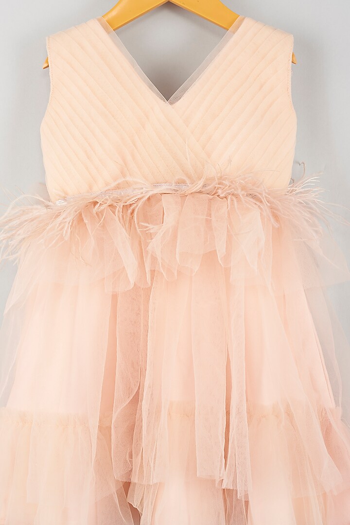Peach Embroidered Pleated Dress For Girls by Kidilicious at Pernia's Pop Up Shop