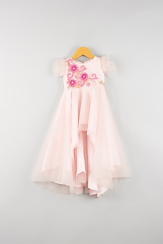 Pink Net Embroidered Dress For Girls by Kidilicious