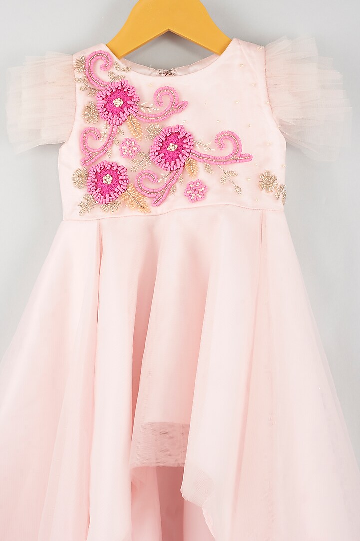 Pink Net Embroidered Dress For Girls by Kidilicious at Pernia's Pop Up Shop
