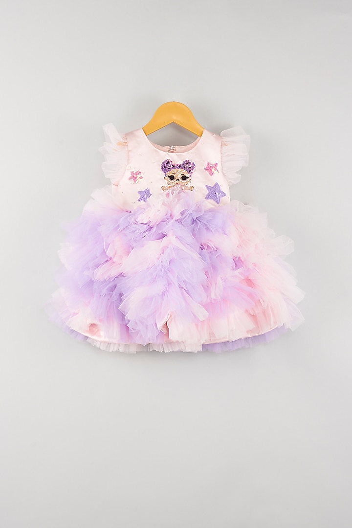 Pink & Purple Embroidered Dress For Girls by Kidilicious