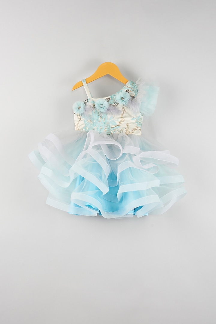 Blue One-Shoulder Dress For Girls by Kidilicious
