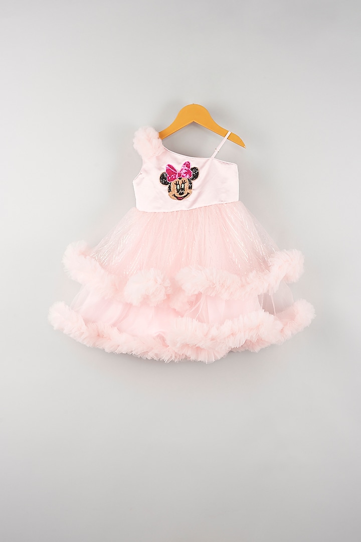 Pink Embroidered Ruffled Dress For Girls by Kidilicious