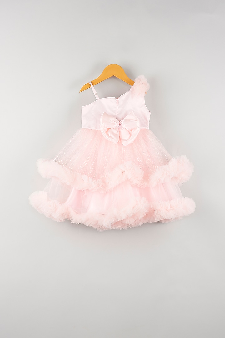 Pink Embroidered Ruffled Dress For Girls by Kidilicious at Pernia's Pop Up Shop
