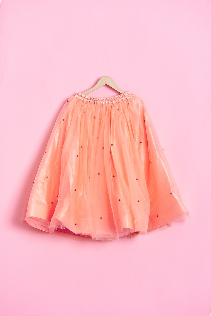 Orange Net Embroidered Lehenga Set For Girls by Kidilicious at Pernia's Pop Up Shop