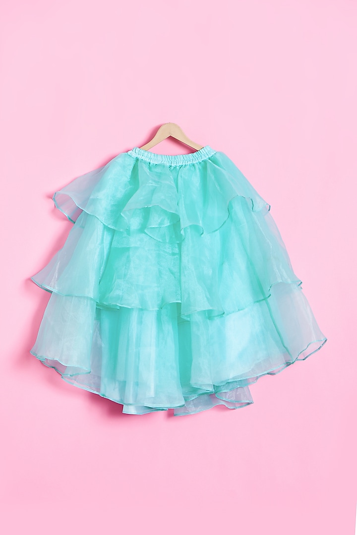 Sea Green Net Embroidered Lehenga Set For Girls by Kidilicious at Pernia's Pop Up Shop