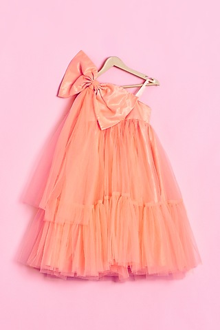 Orange Green Net Dress For Girls by Kidilicious
