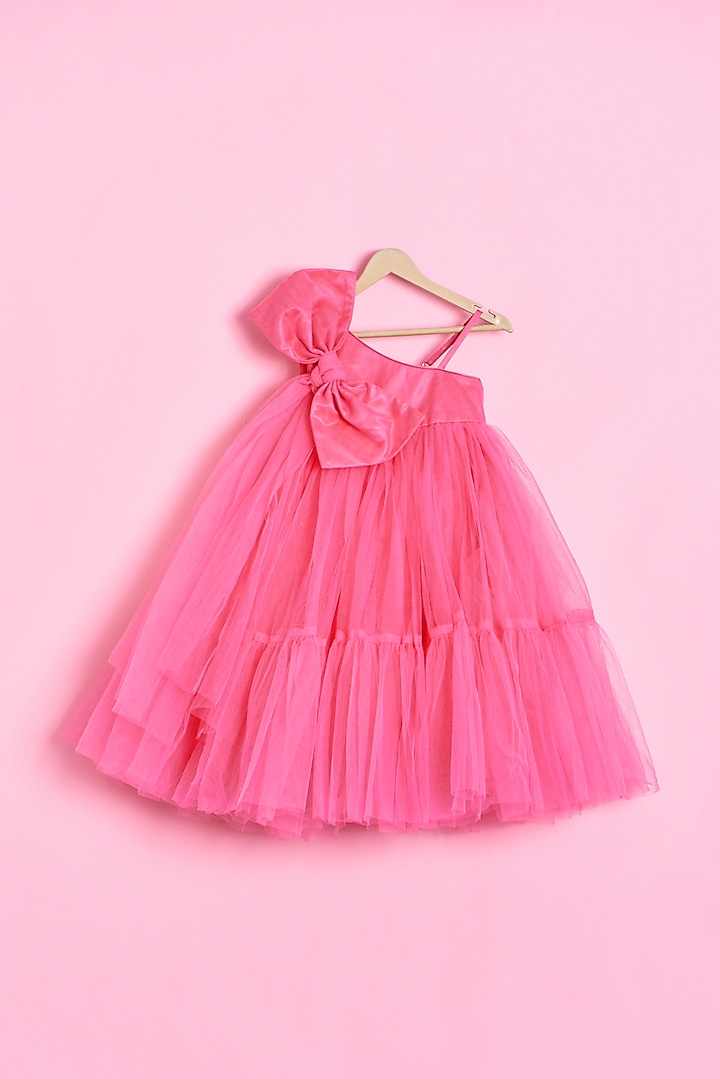 Neon Pink Net Dress For Girls by Kidilicious