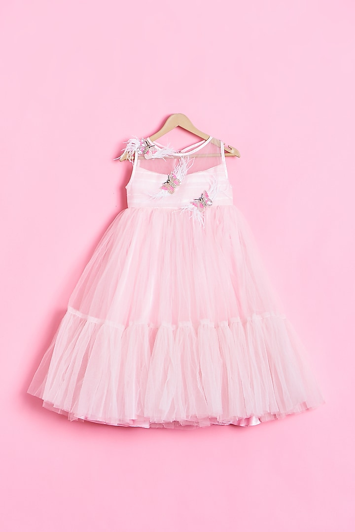 Baby Pink Net Dress For Girls by Kidilicious