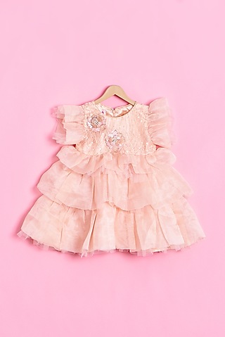 Peach Organza & Net Dress For Girls by Kidilicious