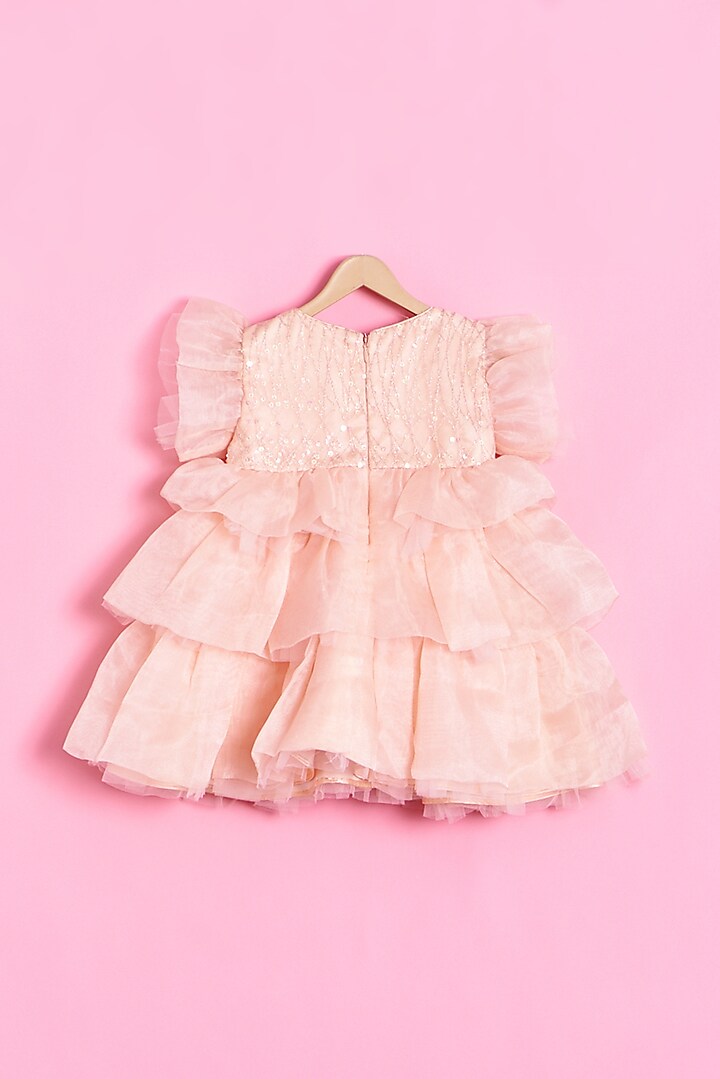 Peach Organza & Net Dress For Girls by Kidilicious at Pernia's Pop Up Shop