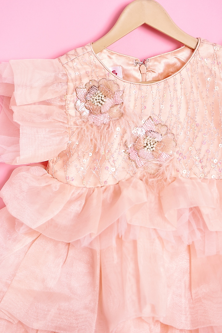 Peach Organza & Net Dress For Girls by Kidilicious at Pernia's Pop Up Shop