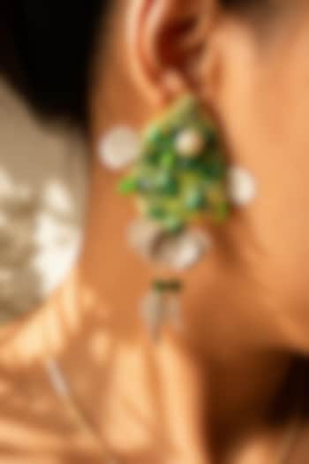 Green Sequins & Bead Embroidered Parrot Fish Dangler Earrings by KIHOY at Pernia's Pop Up Shop