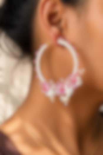 Ivory Bead Embroidered Mermaid Hoop Earrings by KIHOY at Pernia's Pop Up Shop