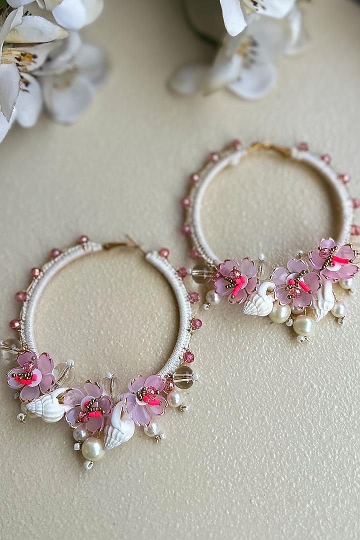 Ivory Bead Embroidered Mermaid Hoop Earrings by KIHOY at Pernia's Pop Up Shop