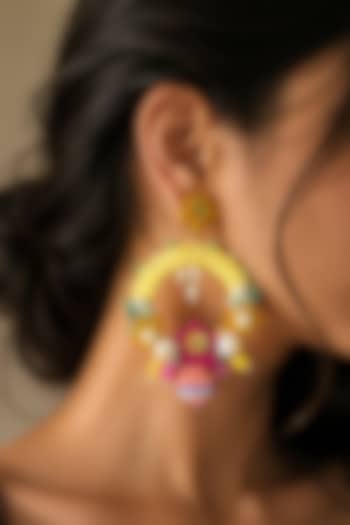 Yellow Floral Embroidered Bouquet Dangler Earrings by KIHOY at Pernia's Pop Up Shop