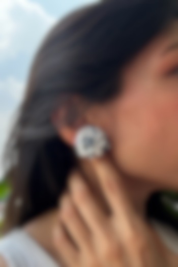 White & Indigo Bead Embellished Handcrafted Stud Earrings by KIHOY at Pernia's Pop Up Shop