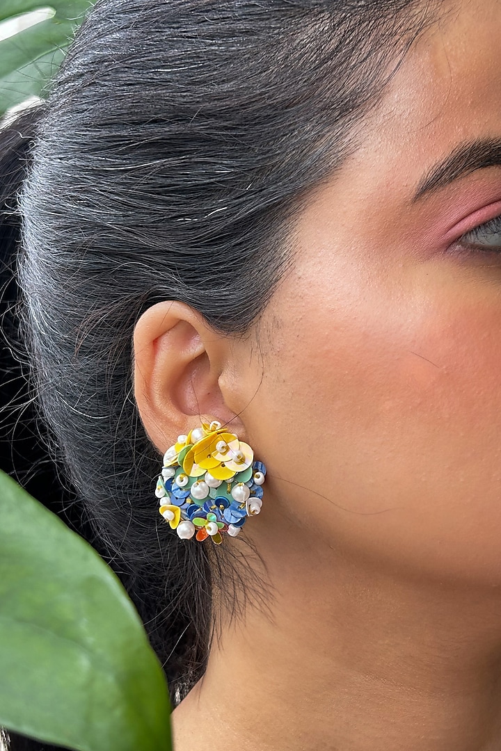 Multi-Colored Faux Pearl & Sequin Embellished Handcrafted Stud Earrings by KIHOY at Pernia's Pop Up Shop